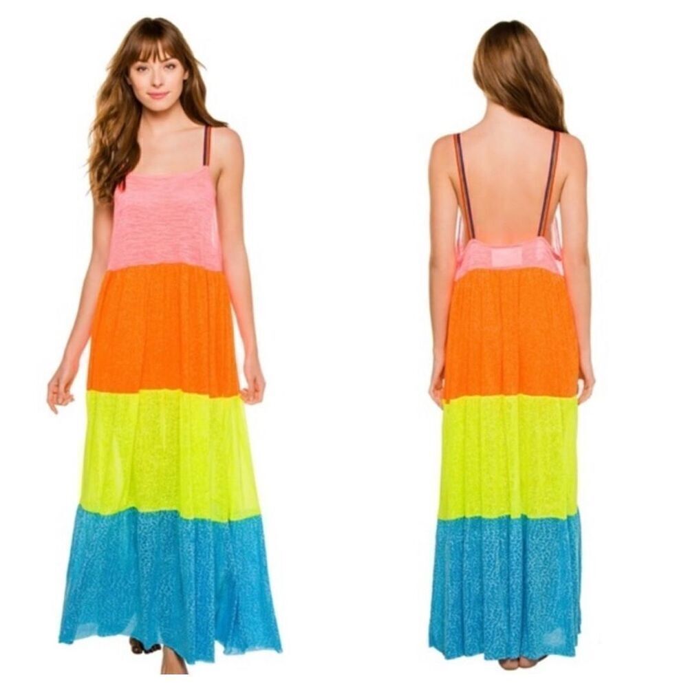 NWT Pitusa Rainbow Neon Maxi Dress